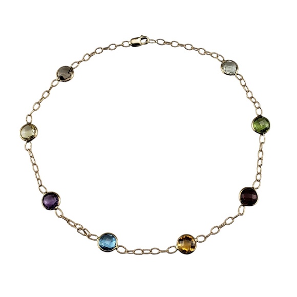 14 Karat Yellow Gold Multicolored Gemstone Ankle Bracelet #18958 - Picture 1 of 6
